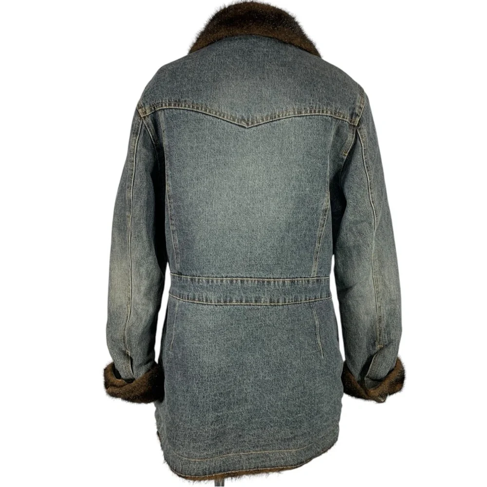 Vintage Marvin Richards Denim Faux Fur Lined Jacket Size Large - Picture 4 of 12